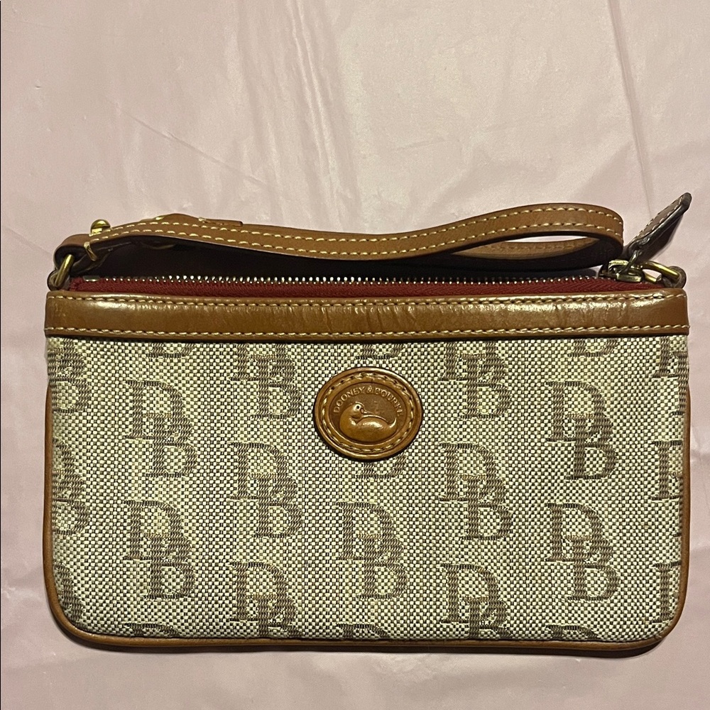 Dooney & Bourke Tan and Cream Logo Wristlet